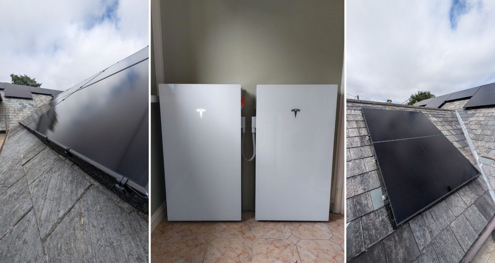 Tesla Powerwall 3 with Expansion and Aiko solar panels installed on slate roof in Liskeard, Cornwall