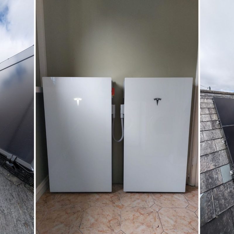 Tesla Powerwall 3 with Expansion and Aiko solar panels installed on slate roof in Liskeard, Cornwall