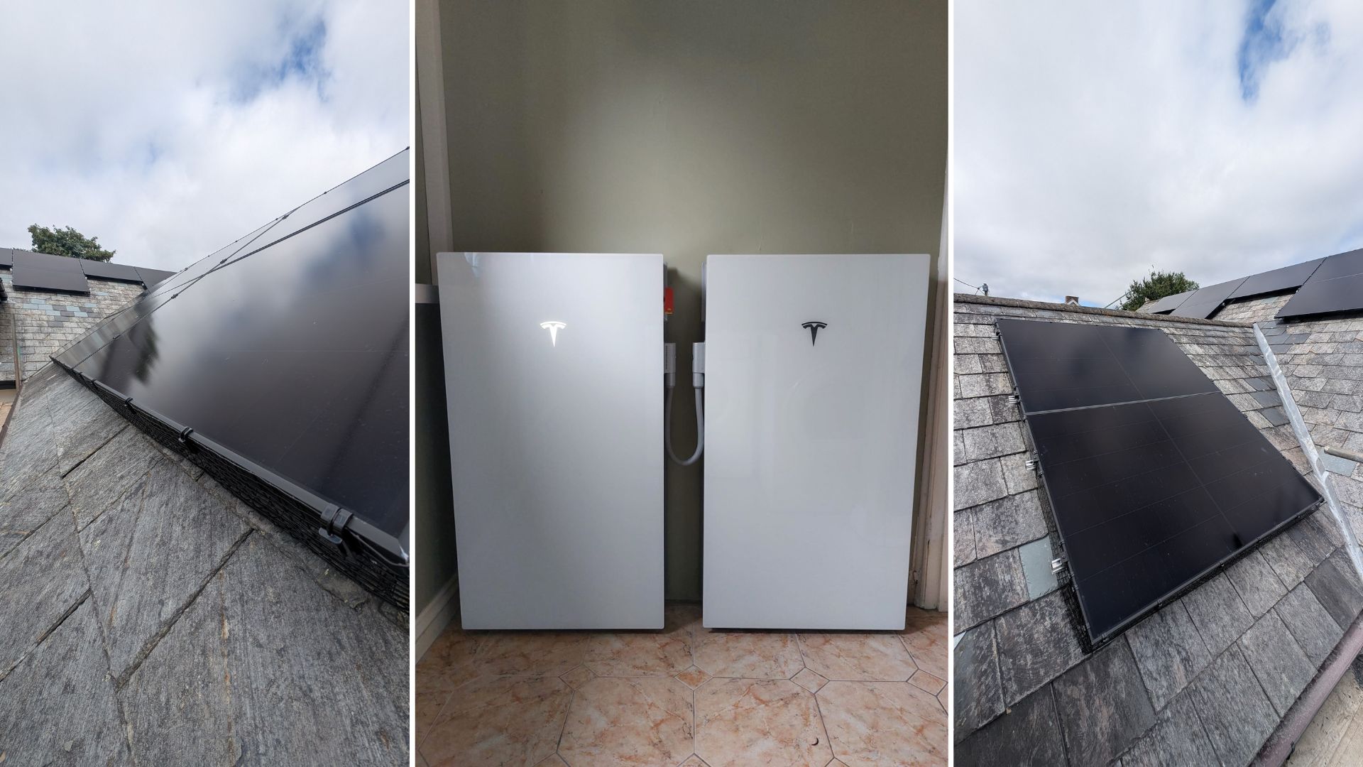 Tesla Powerwall 3 with Expansion and Aiko solar panels installed on slate roof in Liskeard, Cornwall