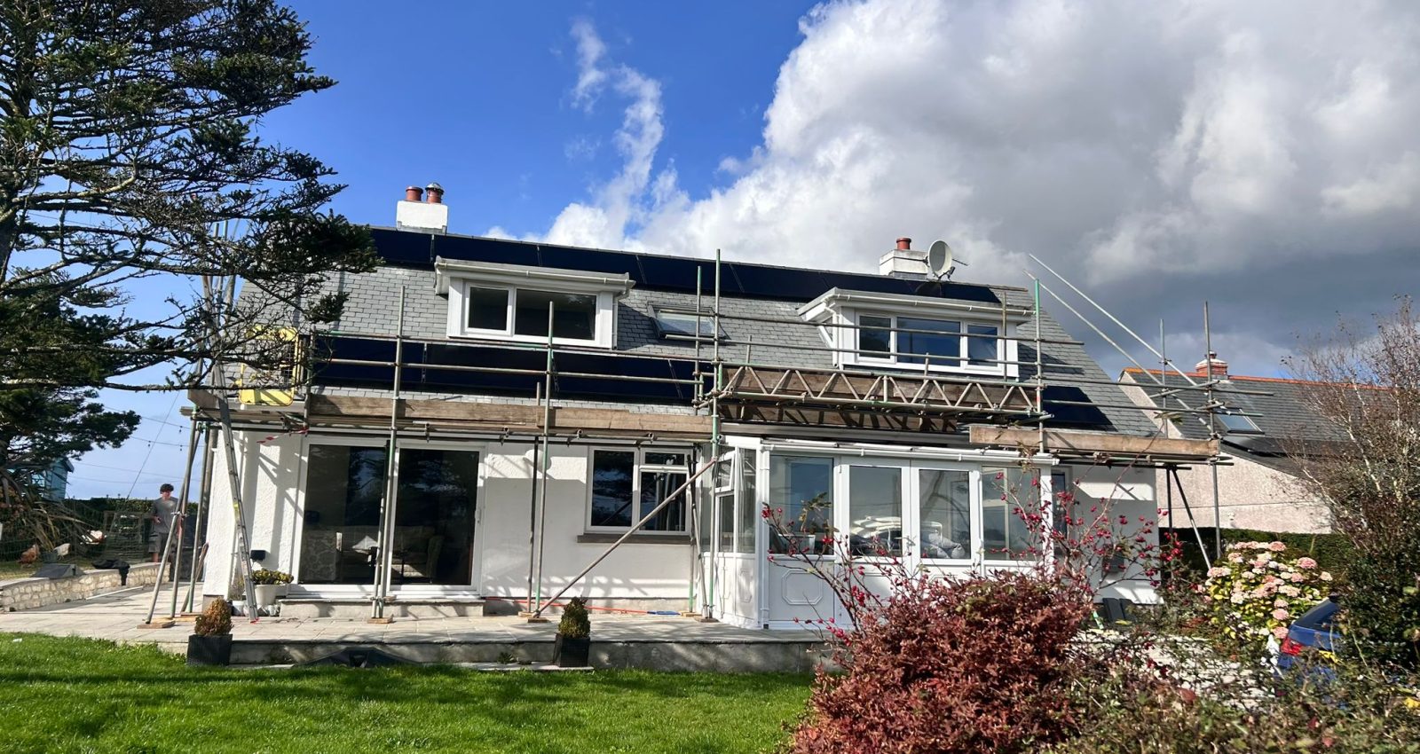 Solar panels & Air Source Heat Pumps installed on a home in Cornwall in 2025 following Budget renewable energy updates