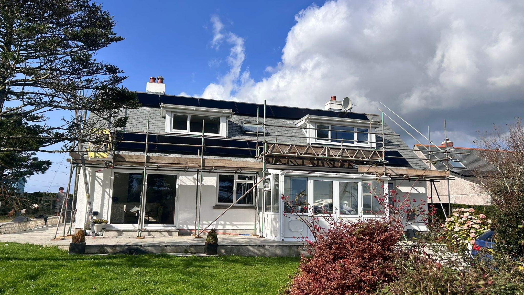 Solar panels & Air Source Heat Pumps installed on a home in Cornwall in 2025 following Budget renewable energy updates